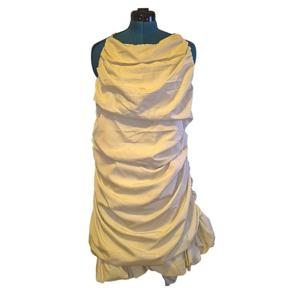 PLT LABEL Matte Satin Strappy Shoulder Bodycon Bubble Hem Dress Size 26 NWT - Picture 2 of 8